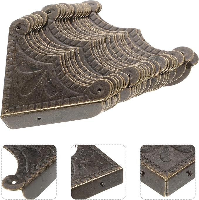 Artibetter 30Pcs Vintage Metal Corner Protectors for Furniture Wooden Boxes Desk Corner Bumpers Table Edge Guards Decorative Antique Style