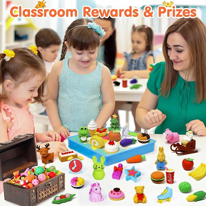 Moosia 90 Pack Animal Pencil Erasers for Kids, 3D Mini Puzzle Take Apart Erasers, Desk Pets & Treasure Box Toys, Bulk Party Favors, Classroom Prizes, School Supplies, Gift for Boys & Girls