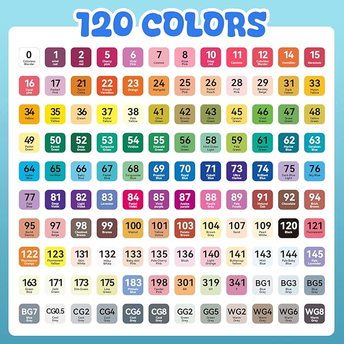 DRAWNICEST 120 Colors Alcohol Markers, Dual Tip Permanent Art Markers with Black Suitcase, For Adults Coloring, Sketching, Card Making and DIY Patinting