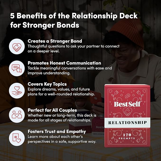 BestSelf Relationship Deck 170 Discussion Prompts Conversations Starter Couples Games - Perfect Couples Card Games for Adults, Romantic Gifts