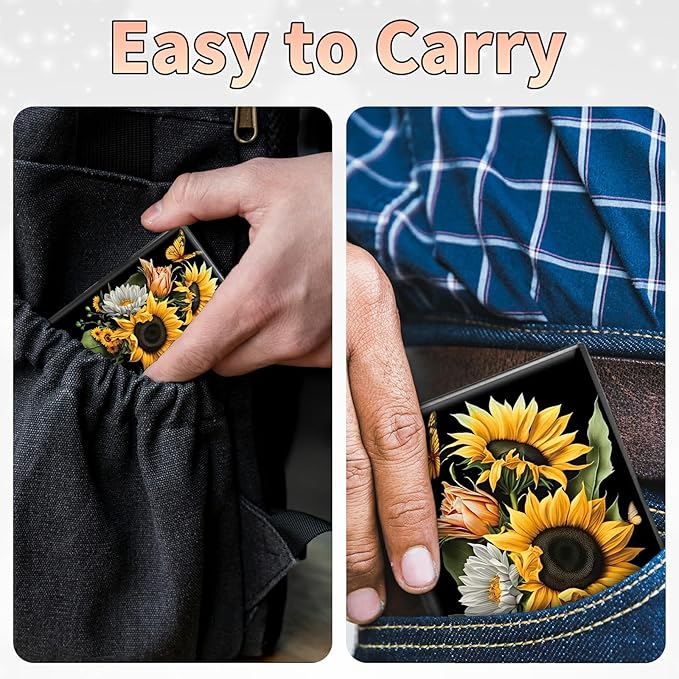 BWEGRHE Slim Credit Card Holder, Sunflowers Butterfly RFID Blocking Metal Wallet for Men & Women, Aluminum Minimalist Hard Case Pocket-Sized Business Cards Organizer (Fits Up to 10 Cards)