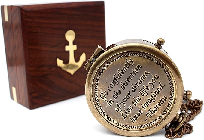 Be Strong and Courageous, Do Not Be Afraid Brass Engraved Compass with Stamped Wooden Case – Inspirational Birthday, Confirmation, and Baptism Gifts