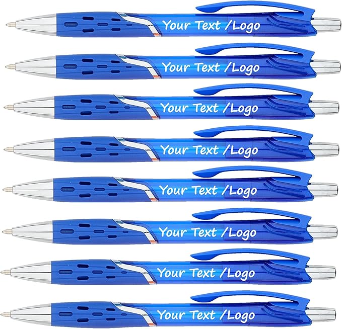 SyPen Personalized Ballpoint Pens With your Custom Logo or Text-300 Pack Bulk-for Businesses, Parties, and Events, Custom Printed, Vivid Colored Translucent Barrel, Click Pens, Black Ink, Blue Pens