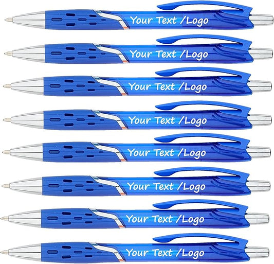 SyPen Personalized Ballpoint Pens With your Custom Logo or Text-300 Pack Bulk-for Businesses, Parties, and Events, Custom Printed, Vivid Colored Translucent Barrel, Click Pens, Black Ink, Blue Pens
