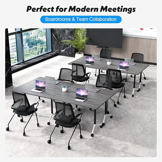 Goakwwuz Conference Room Table, Folding Conference Tables,Thicken Grey Tabletop,Flip Top Wooden Seminar Meeting Room Table for Conference Room Offices (10, Grey, 70.8”)