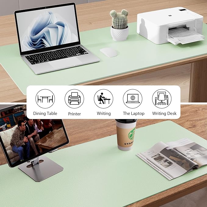 Aothia Faux Leather Desk Mat – Large Mouse Pad, Non-Slip PU Leather Blotter, Waterproof Writing Surface for Office and Home (Aqua, 47.2" x 23.6")