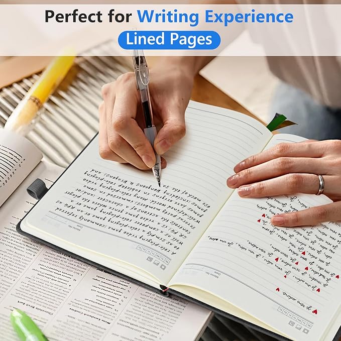 PERCUN Lined Journal Notebook for Men & Women, 160 Pages College Ruled Journal for Writing, A5 Hardcover Leather Notebooks for Work, School, Business, Travel, Daily Diary 5.9" x 8.5" (Black)