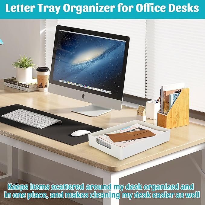 AZFUNN Letter-Size Tray Desk Letter Tray Paper Tray, Sturdy Heavy-Duty Plastic Printer Paper Tray, Single-Tier Stackable File Storage Organizer for Office Home (1, White)