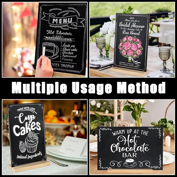 BOUBONI 2 Pack Small Chalkboard Signs with Wood Stand 6 x 8 inch Tabletop Chalkboard Sign Double-Sided Message Menu Boards for Kitchen Wedding Bar and Restaurant