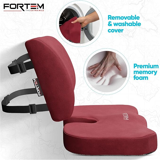 FORTEM Seat Cushion, Office Chair Cushion, Lumbar Support Pillow for Office Chair, Memory Foam Sciatica Coccyx Tailbone Pressure Pain Relief, Car Sitting Pad, Washable Non Slip