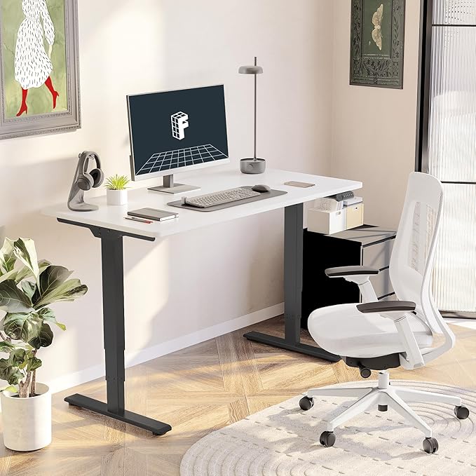 FLEXISPOT E6 3-Stage Dual Motor Electric Standing Desk 55 x 28 Sit Stand Up Desk, Holds 220 lbs, Adjustable Height w/Memory Presets, One-Piece White Desktop & Black Frame, Ships in 2 Boxes