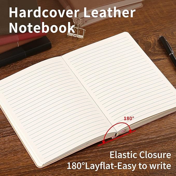 TSFPapier Lined Journal Notebook for Work College Ruled Note Book 5.79"x8.27" A5 PU Leather Daily Journaling 216 Pages for Women Men Writing Home School Supplies Business (Brown)