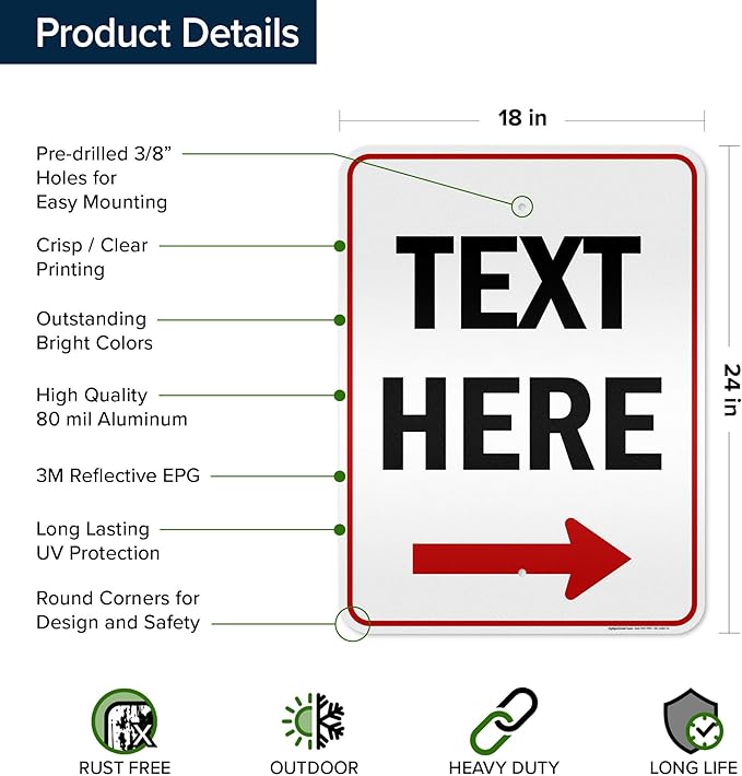 Custom Arrow,Custom Directional Sign, Right Arrow, 18x24 Inches, 3M EGP Reflective, Rust Free .080 Aluminum, Fade Resistant, Made in USA by My Sign Center