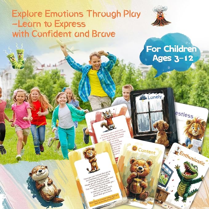 Emotion Cards for Kids – 50 Laminated Feelings & Calm-Down Cards for Classroom & Home, Soft-Touch Waterproof, Ages 3–12, SEL Tools with 60 Stickers & 6 Bracelets Stocking Stuffers