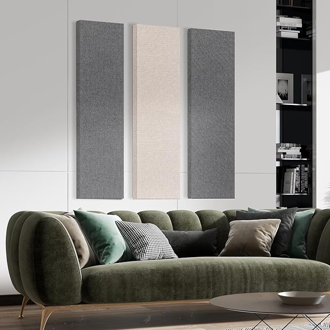 2 Pack 2" Thick Acoustic Panels, 47.24" X 11.81" Fiberglass Wall Panel, Acoustic Panels Sound Absorbing for Office, Studio, Home Theatre - Linen