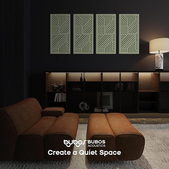BUBOS 4 Pack Thickened Acoustic Panels, 23.6''x11.8'' Self-Adhesive Sound Absorbing Cavity Acoustic Wall Panels for Theater Studio Room Recording Room Gaming Room Meeting Rooms,VortexCore Green