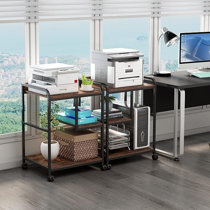 Fannova 22 x 18 Inch Large Printer Stand, Mobile Printer Table with Wheels for Home Office Storage and Organization, PC Tower Stand, Host Computer Cart, Shelf for Desktop CPU Shredder - Rustic Brown
