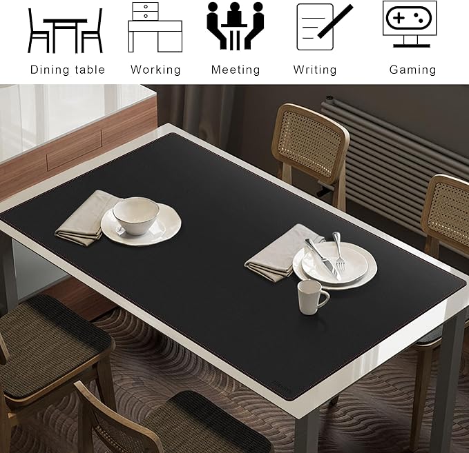 ZORESYN Large PU Leather Desk Mat Black 51.2x27.6 Inches, Waterproof Gaming Mouse Pad with Non-Slip Suede Base, Office Desk Protector & Writing Surface for Home