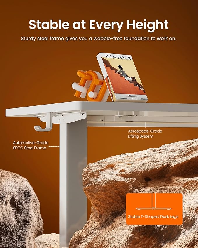 ErGear Height Adjustable Electric Standing Desk, 55 x 28 Inches Sit Stand up Desk, Large Memory Computer Home Office Desk with Two-Piece Desktop (White)