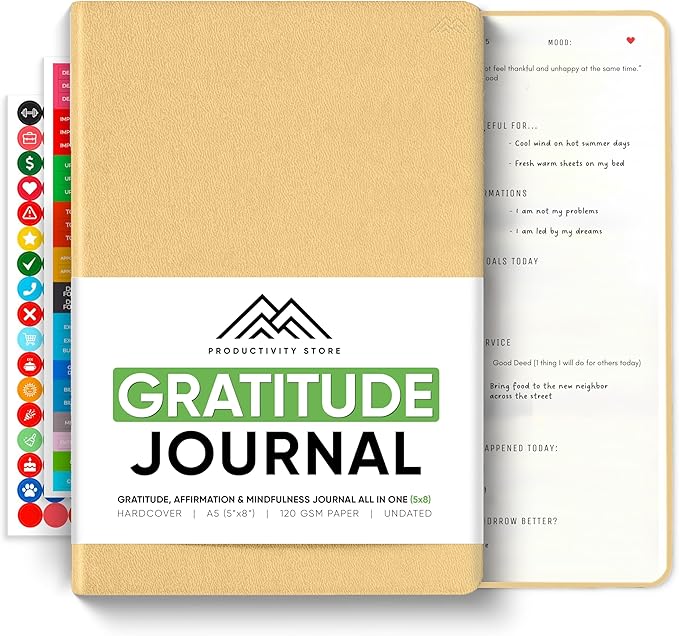 Gratitude & Self-Care Journal - Guided Mindfulness & Mental Health Journal All-in-One with Prompts for Self Discovery - Daily Journal for Men & Women by PRODUCTIVITY STORE (A5, Cream)