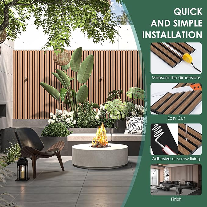 VallisCo 4-Piece Wood Slat Acoustic Panels for Stylish Interior Decor & Noise Reduction - 94.5" x 7.9" 3D Solid Wood Wall Panels for Ceiling and Wall, Covers 20.66 Sq Ft, Walnut