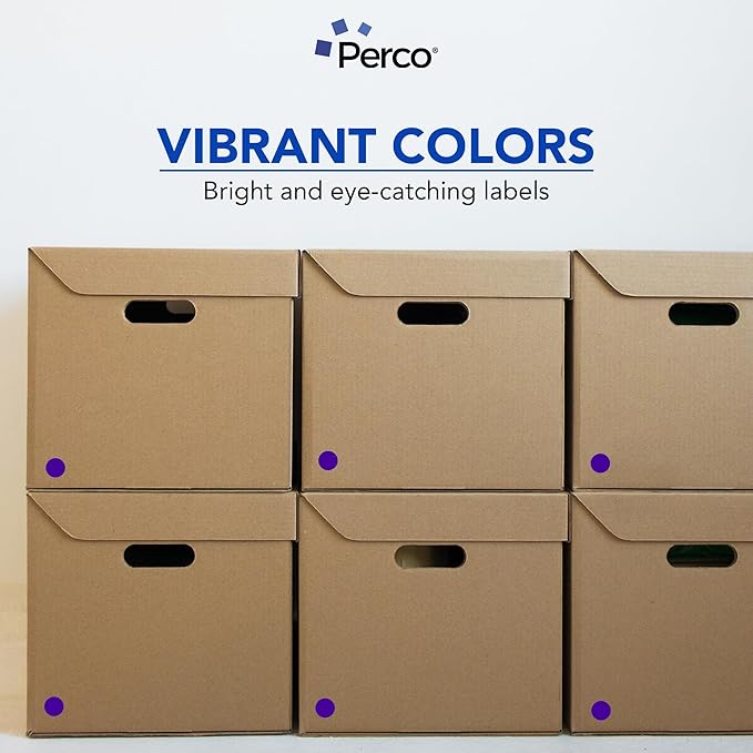 Perco Purple 1-Inch Round Circle Dot Sticker Labels with Easy Peel Perforation - 1,000 Labels per Roll - Strong Adhesion, Vibrant Colors for Organizing, Crafting & More - Made in USA