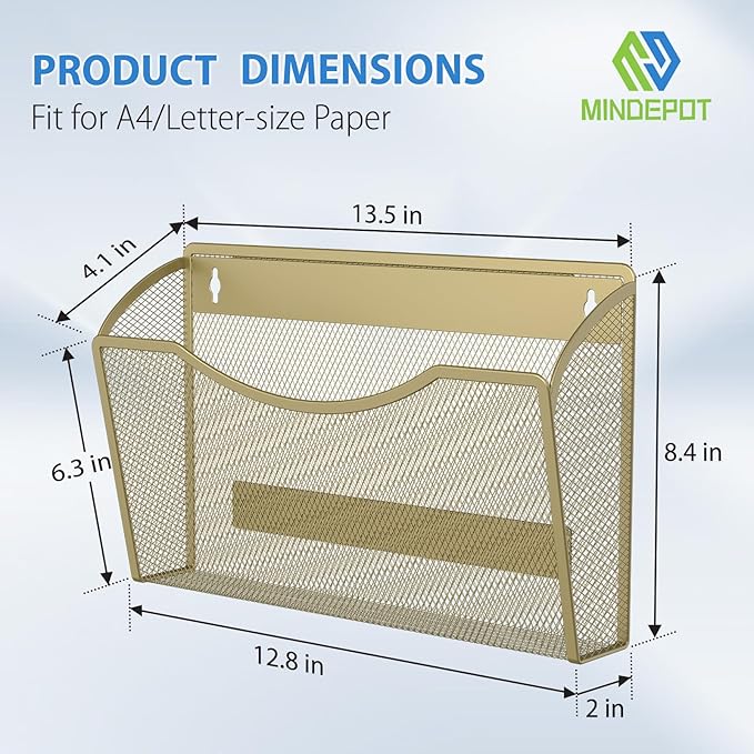 MINDEPOT Magnetic Wall File Organizer,Hanging Wall Mounted File Folder Binder Holder Mail Organizer for Office,Home and School Supplies