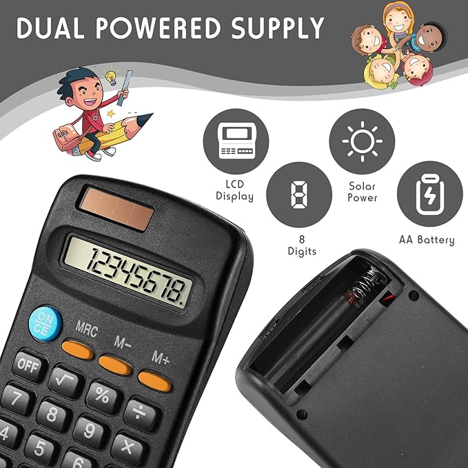 Flutesan 24 Pieces Basic Mini Calculators Bulk for Students 8 Digit Display Small Pocket Size Hand Held Calculators Desktop School Supplies for Classroom Desktop Home High School College Office