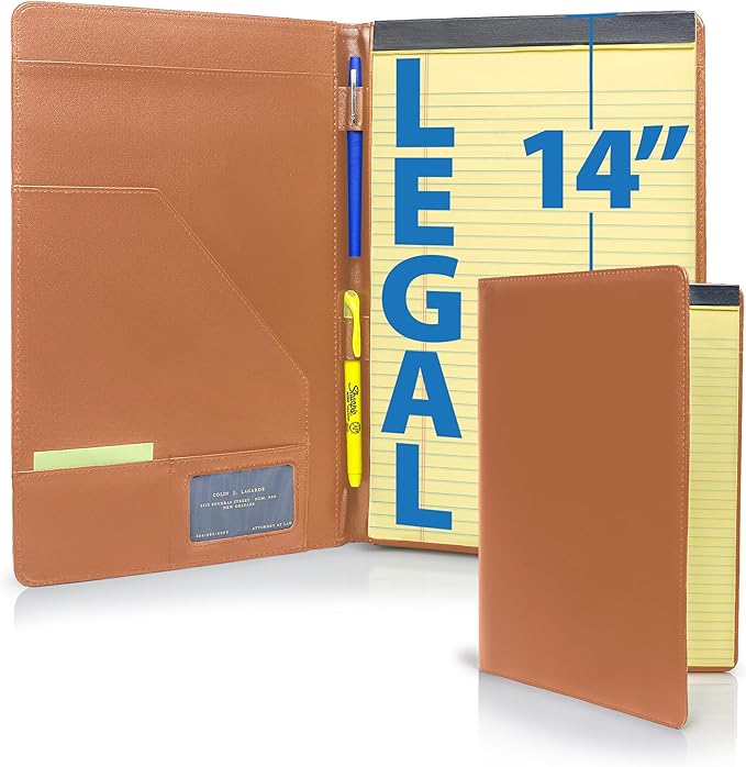 Legal Size Padfolio, 8.5 x 14 Inch Portfolio Folder for Legal Pad, Professional Padfolio for Job Interviews, Business Meetings, and Attorneys (Saddle Tan)