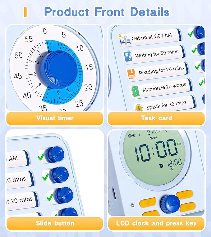 3-in-1 Visual Timer Task Timer with Chore Chart Board, ADHD Tool for Kids Adults Visual Schedule for Kids with Autism, Daily Checklist for Home, School, Classroom, Desk, Chore Chart