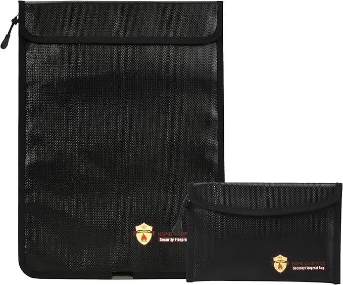 2 Pcs Fireproof Waterproof Document Bag(2000℉) – Fire & Waterproof Money Pouchfor for Cash w/Zipper – Safe Storage for A4/A5 Documents Holder, File, Cash, Jewelry, Passport, Tablet, Laptop