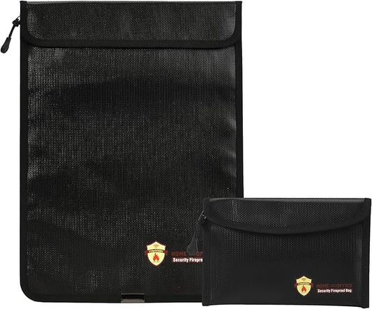 2 Pcs Fireproof Waterproof Document Bag(2000℉) – Fire & Waterproof Money Pouchfor for Cash w/Zipper – Safe Storage for A4/A5 Documents Holder, File, Cash, Jewelry, Passport, Tablet, Laptop