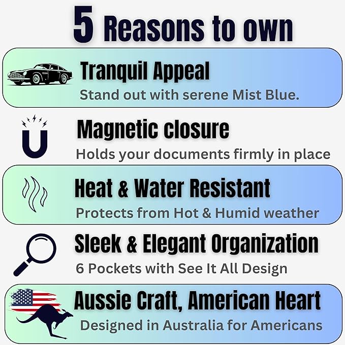 Car Registration and Insurance Card Holder, Premium PU Leather Glove box Organizer for Licence, Cards & Essential Documents in your Glove compartment, a Car Wallet for all Vehicle needs:Blue