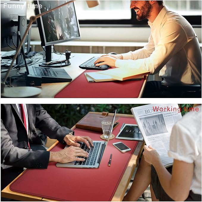 ZORESYN XL Large Mouse Pads (35.4"x15.8") - PU Leather Large Gaming Mousepad Desk Mat - Nonslip Base and Waterproof Desktop Keyboard Extended Mouse Mat (Red, X-Large)