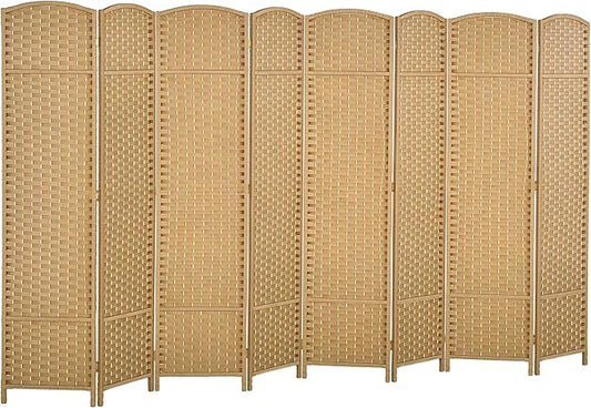 HOMCOM Room Divider, 8 Panel Folding Privacy Screen, 5.6' Tall Freestanding Wall Partition for Home Office, Bedroom, Nature Wood