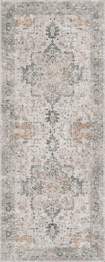 GENIMO Runner Rug 2x8 Non Slip Vintage Hallway Runner Rug, Low Pile Lightweight Rugs for Entryway, Hallway, Kitchen and Corridor, Light Taupe Brown