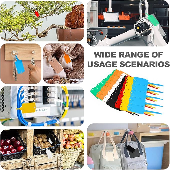100pcs Blank Plastic Tags for Labeling Reusable Hanging Tags Ties Key Tag Storage Labels Waterproof Plastic Mark Label Writable Hang Sign with One Marker Pen (Yellow)