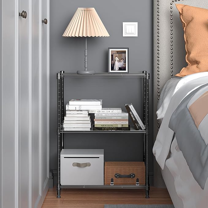 M MZG 450 lbs Steel Storage Shelving 3-Tier Utility Shelving Unit Steel Organizer Wire Rack for Home,Kitchen,Office (11.8" D x 17.7" W x 26.3" H) | 450 lbs, for Home, Kitchen, Office