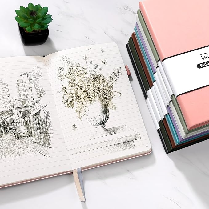 Annecy Lined Journal Notebook, Hardcover Leather Journal for Women & Men, 160 Numbered Pages, Medium 5.5" x 8.25", 100 GSM Thick Paper, Purple
