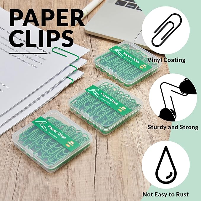 NEEWAY Colorful Large Paper Clips, 2 Inch Jumbo Paper Clips, 150 Count, 3 Pack of 50 (Green)