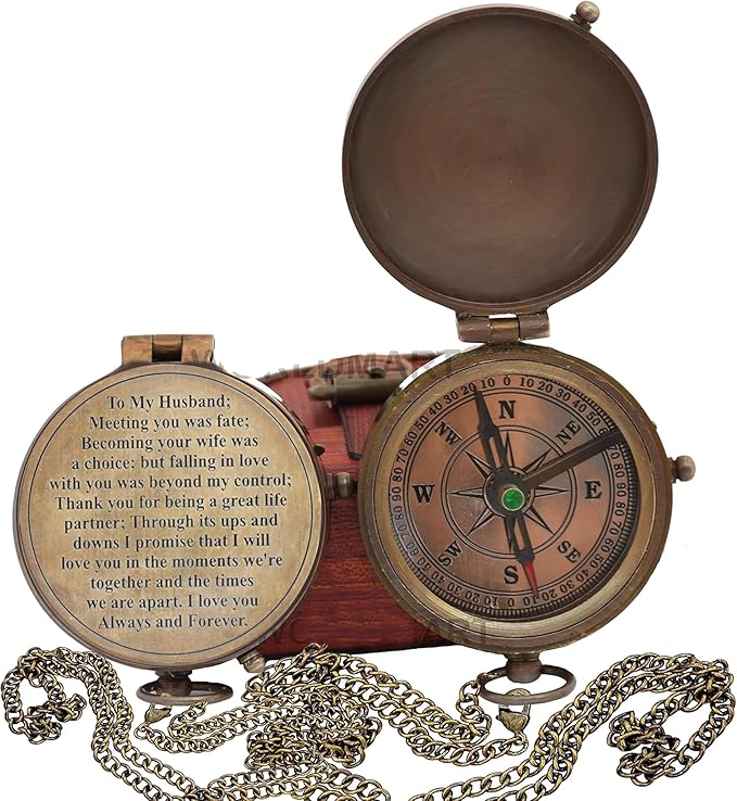 Engraved Compass, Gift for Husband,Anniversary,Wedding Gift for Him, Long Distance Boyfriend Gift, Fiance Gift I Miss You Long Distance Relationship Gift for Army Boyfriend Gift (to My Husband 5)