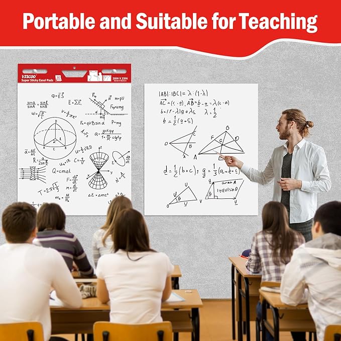 VISCOO Thickened Sticky Easel Pad, 20 x 23 Inches Flip Chart Paper for Teachers,Giant Self-Stick Chart Paper for Wall, Anchor Chart Paper for Office Classroom with Sticky Note, 90 Sheets/3 Pads