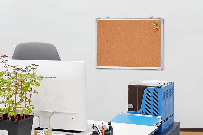 Cork Board Set for Wall - Bulletin Board Corkboard 24 x 18 in with 10 Thumb Tacks - Wall Hanging Pin Board Message Board Tack Board Organizer for Home, Office, Desk and Cubicle (24x18)