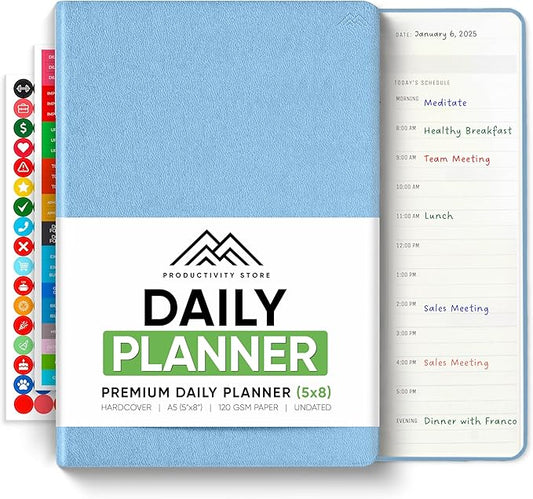 Daily Planner 2026 (5" x 8") - The Ultimate Daily Workflow Planner with Hourly Schedule & Task List to Achieve Your Goals by PRODUCTIVITY STORE (A5, Blue)