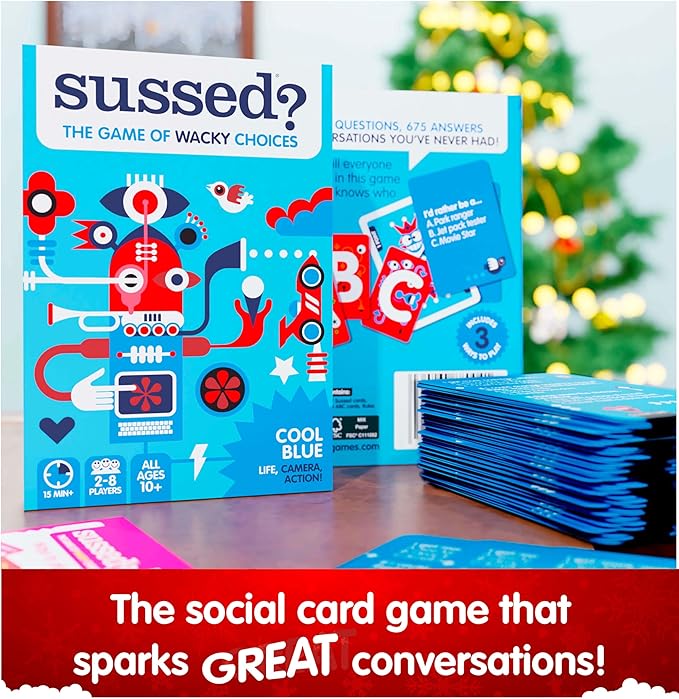 SUSSED The Wacky ‘What Would You Do?’ Card Game - Stocking Stuffer for Teens, Boys, Girls - Social Fun for Kids Ages 10+ & Adults - Great Conversation Starter - Cool Blue Deck