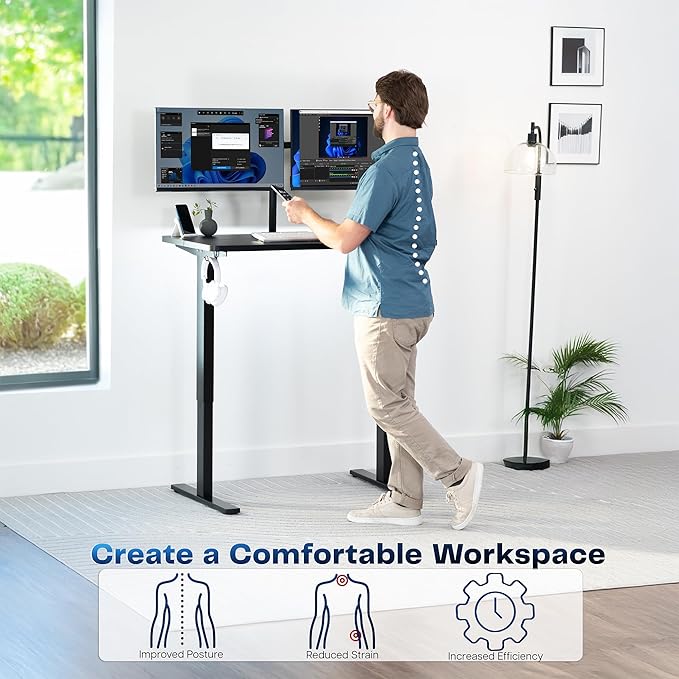 VIVO Electric 43 x 24 in Standing Desk, Memory Height Adjustment, 1B Series, Holds 220 lbs, Black Top, Black Frame, DESK-1B4B