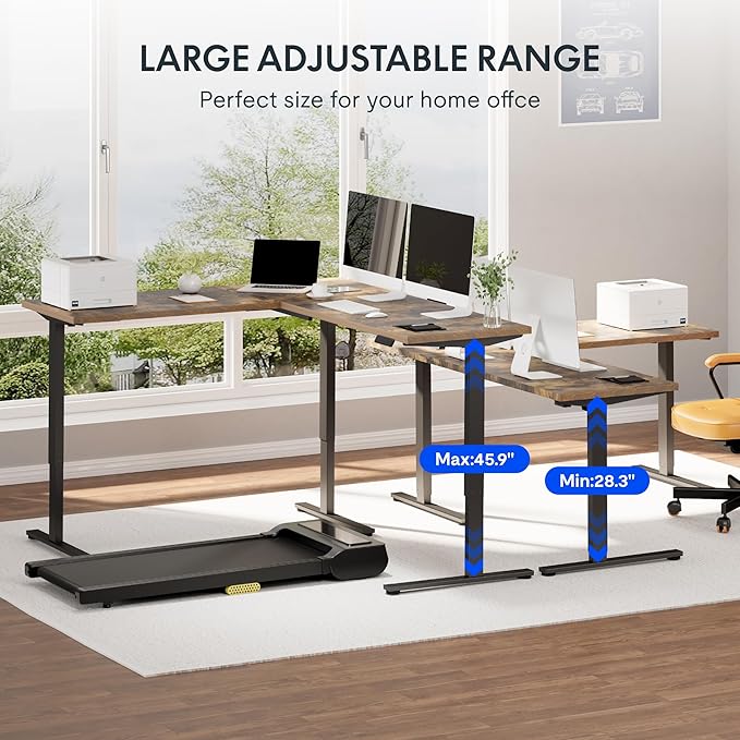 FLEXISPOT L Shaped Standing Desk, 63 x 47 Inch Electric Height Adjustable Corner Desk, Sit Stand Computer Workstation, Preset Controller, Home Office, Black Frame with Rustic Brown Top