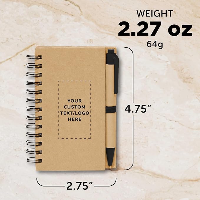 Custom Mini Spiral Notebooks with Black Ink Pens Set of 10/50/100, Personalized Bulk Pack - Perfect for School, Office, Business, Home - Black