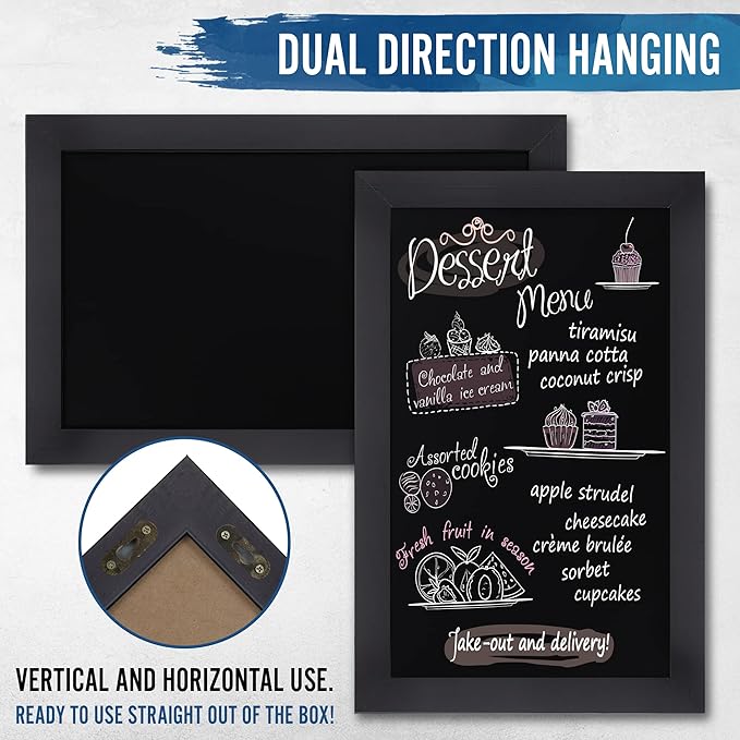 HBCY Creations Rustic Black Magnetic Wall Chalkboard, Small Size 11" x 17", Framed Decorative Chalkboard - Great for Kitchen Decor, Weddings, Restaurant Menus and More! … (11" x 17")…