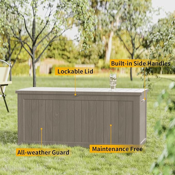 Yardgrace 270 Gallon Heavy Duty Outdoor Storage Box - Extra Large Package Protection for Outside Deliveries, Patio Storage Bench & Resin Deck Chest with Lock, UV-Resistant, Slate Grey